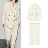 Long Sleeves Lapel Contrast Color Trim Suit Outwear 3085694 Mid Waist Contrast Color Trim Pants 3088694