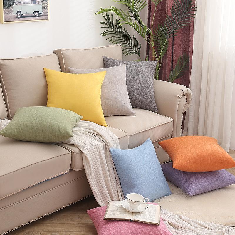 Simple Solid Color Pillow Linen Home Pillow Case Sofa Cushion