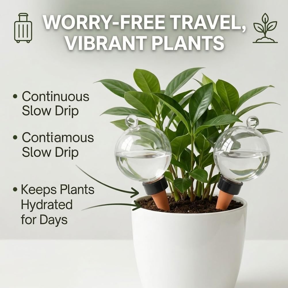 4PCS Self Plant Watering Globes Automatic Waterer with Terracotta Spikes for Vacations Plant Care with Slow Water for Consistent Hydration