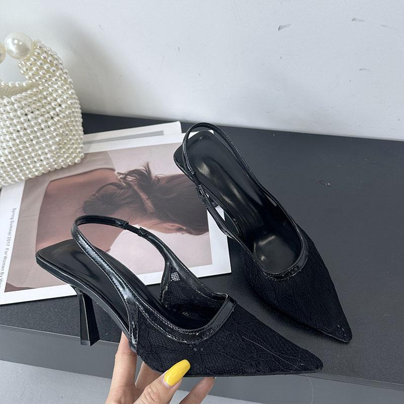 Fashion Pink Fashion Pointed Toe Women Heels Pumps Shoes Slingbacks Mesh Breathable Ladies High Heels Shoes Female Mules Big Size 43