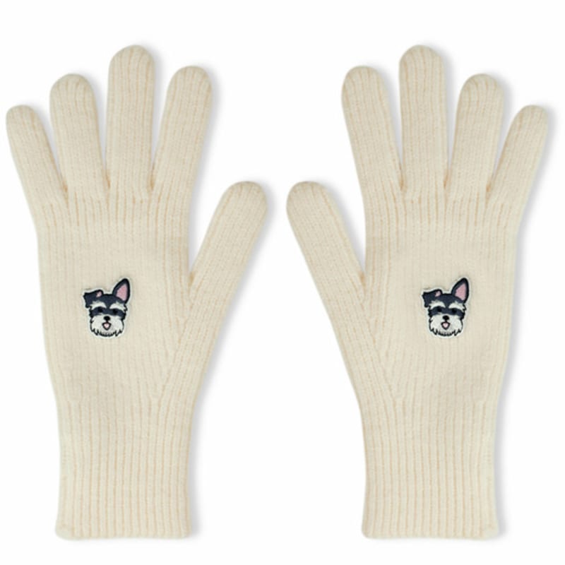 SNOOZY Embroidered Wappen Knit Fingerhole Gloves - Schnauzer