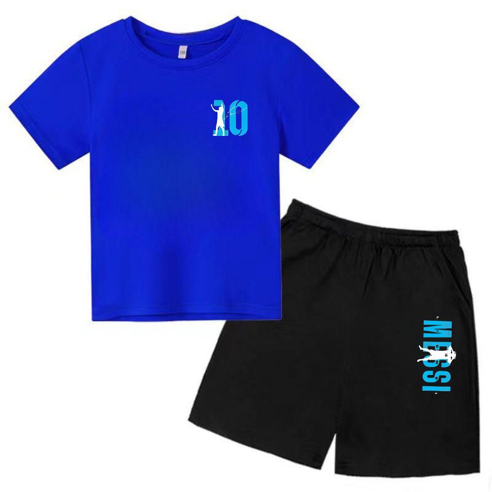 Set Estivo per Bambini Marca Messi Stampa T-shirt a Maniche Corte + Pantaloncini Set 2 Pezzi Tuta Sportiva Moda Casual Bambino Ragazzo Ragazza Abbigliamento per Fan