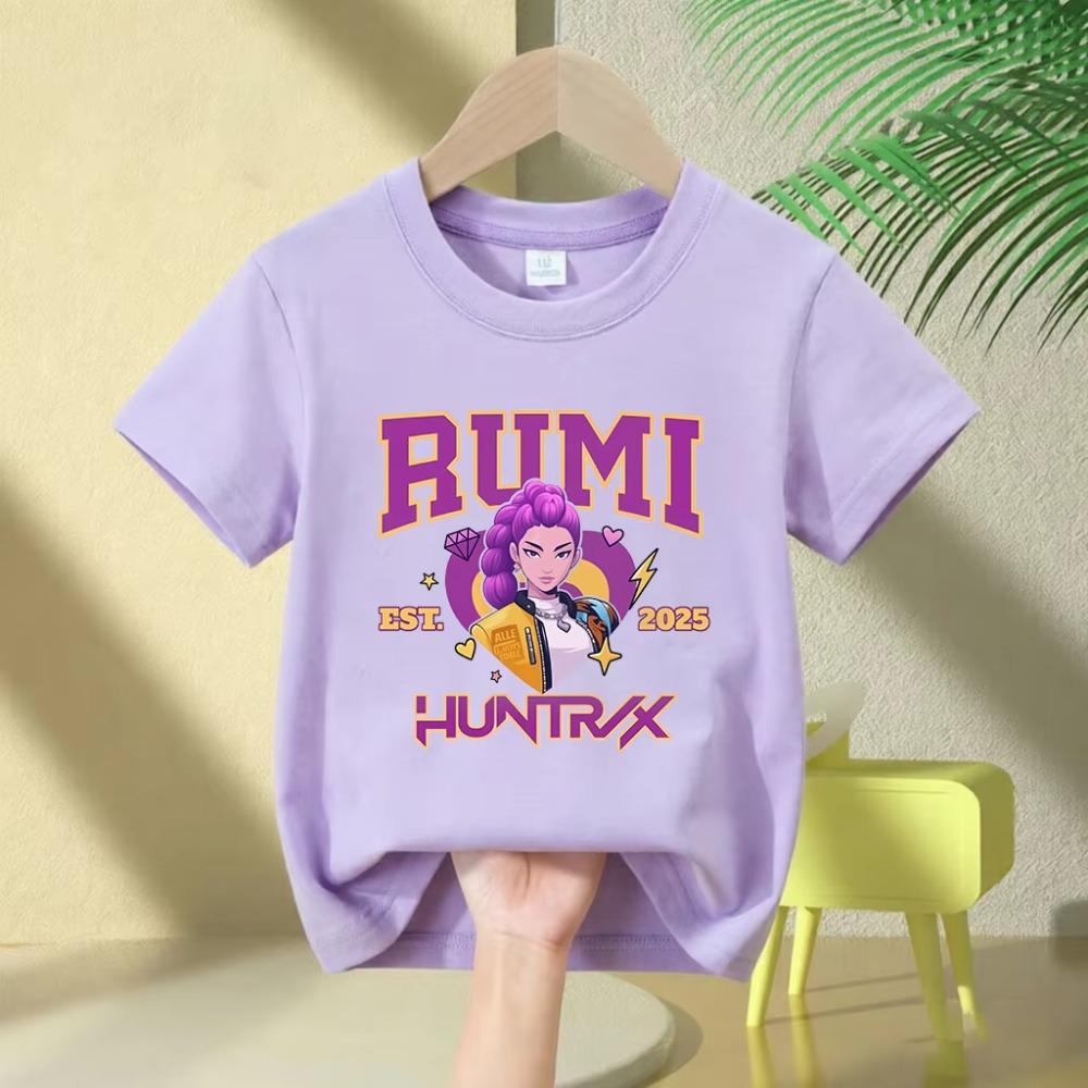 Soft Cotton T-Shirt for Girls, 2026 Movie Design,Children's Clothing,Gifts for K-Pop Demon Hunters Fans, Fashionable Casual Tops