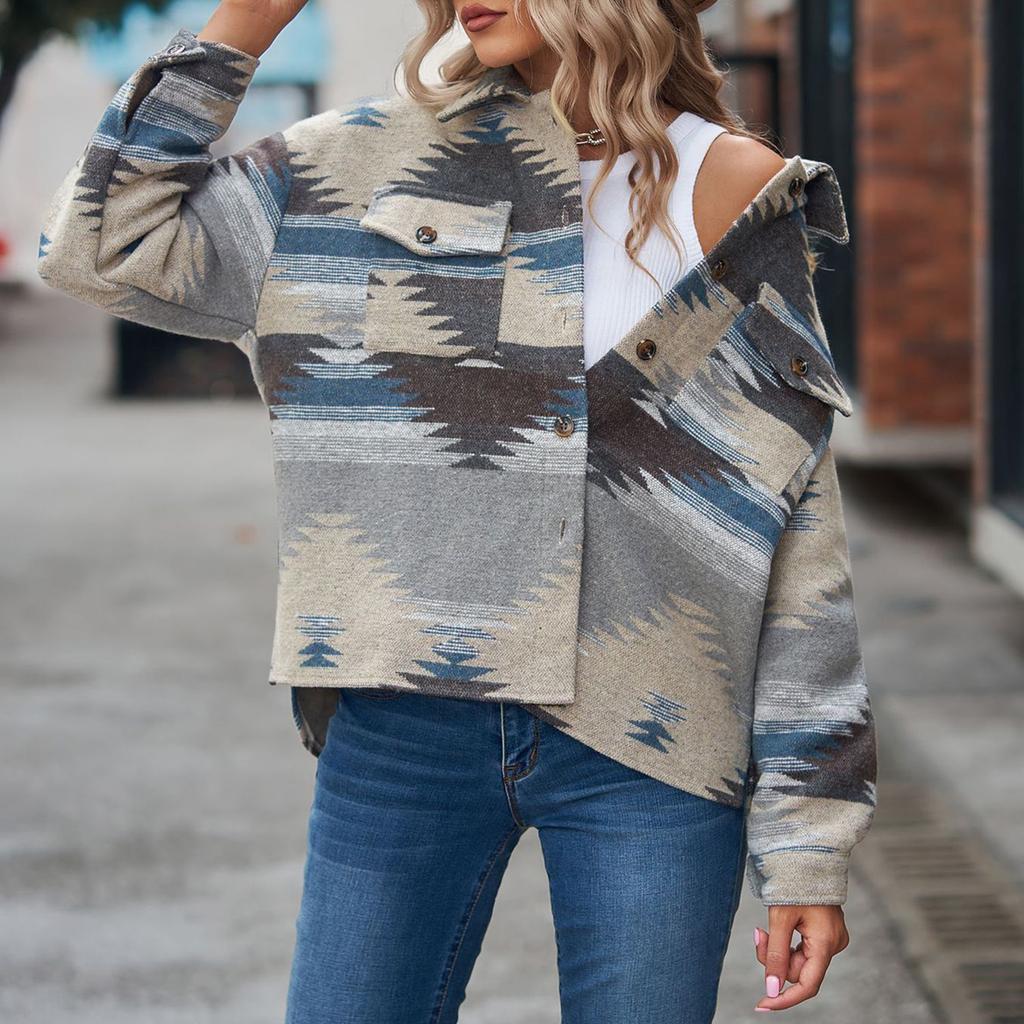 Damenmode Langärmliger Wollmantel mit Revers und Knopfaufdruck