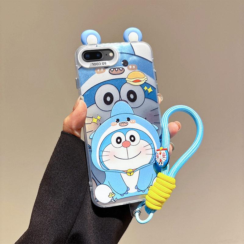 KEYSION Süße Cartoon-Ohren Hülle für iPhone SE 2020 2022 mit Lanyard Silikon+PC Stoßfeste Handy-Rückseite für iPhone 8 7 Plus