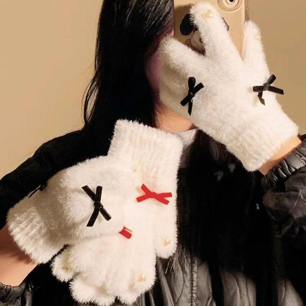 Thickened Women Bow-knot Warm Gloves Protection From Cold Outdoor Skiing Gloves  for Men and Women