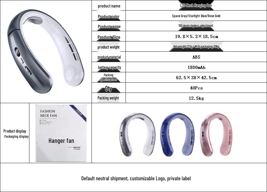 2026 Bladeless Hanging Neck Fan: 100 Speeds, Silent, Long Battery Life, Portable Personal Cooler.