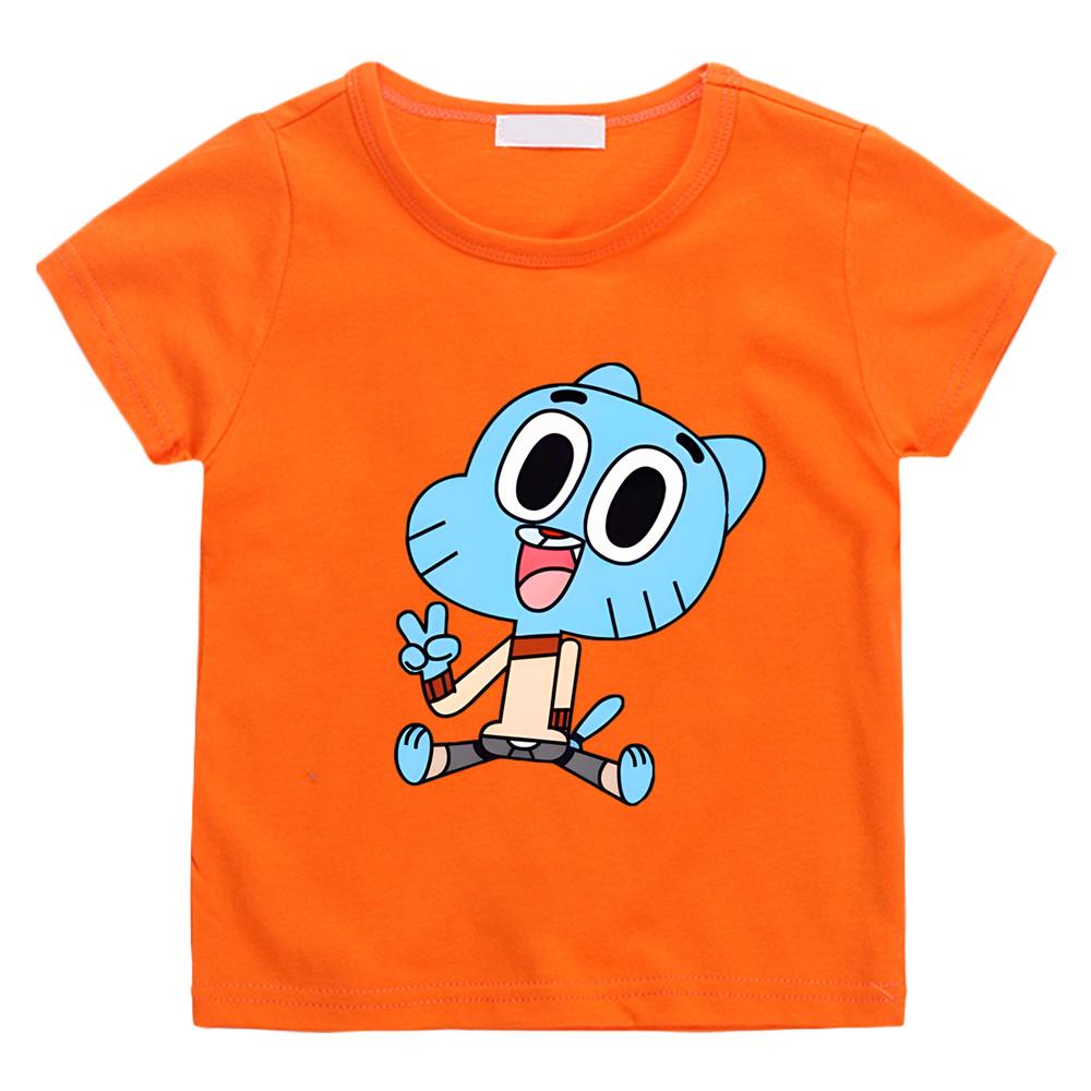 The Wonderfully Weird World of Gumball T-Shirt Cartoon Print High Quality Cotton Tee-shirt Round Neck Cartoon Boys/girls T Shirt 2T оранжевый