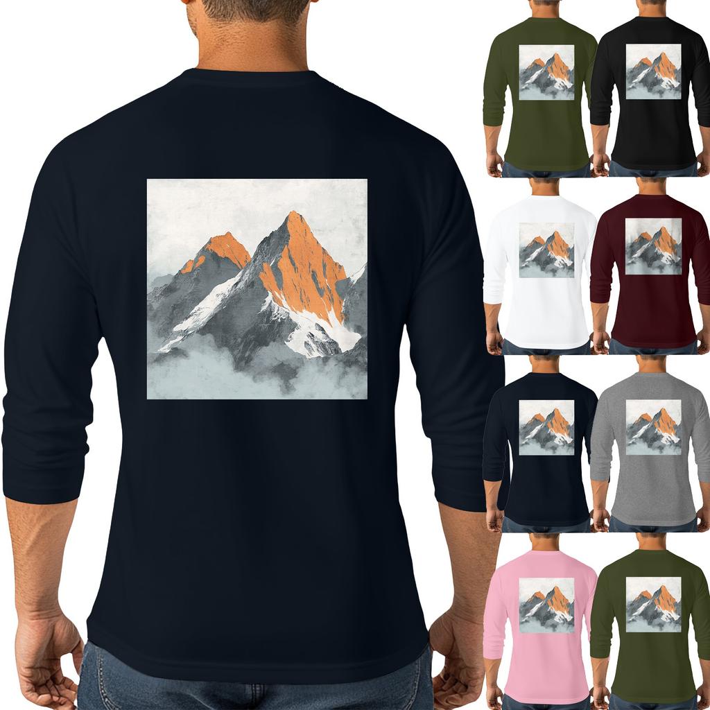 Men's casual and fashionable printed round-neck three-quarter sleeve top T-shirt