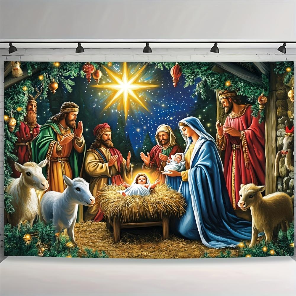 1 unique background cloth a beautiful painting depicting the birth of Jesus themed design decoration (as the picture,180X110)