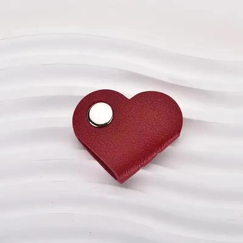 Multifunctional PU Leather Phone Data Cable Organizer Data Storage Heart-shaped Cable Clip Hub Wired Headphone Winding Clip2027