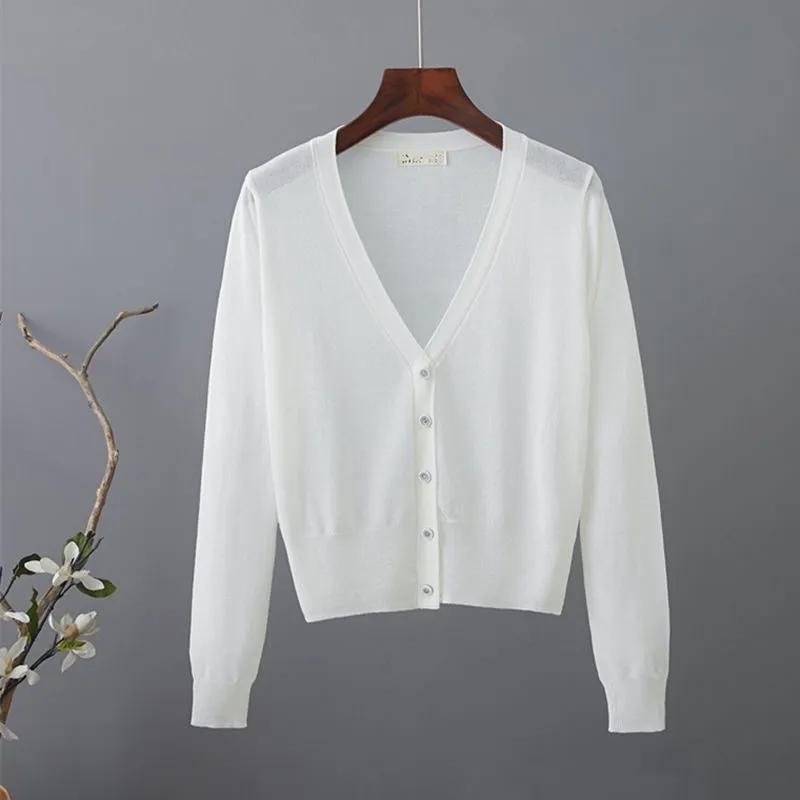 Dámský jarní/letní opalovací ležérní pletený kardigan s výstřihem do V, jednořadým zapínáním, dutý, tenký kabát
