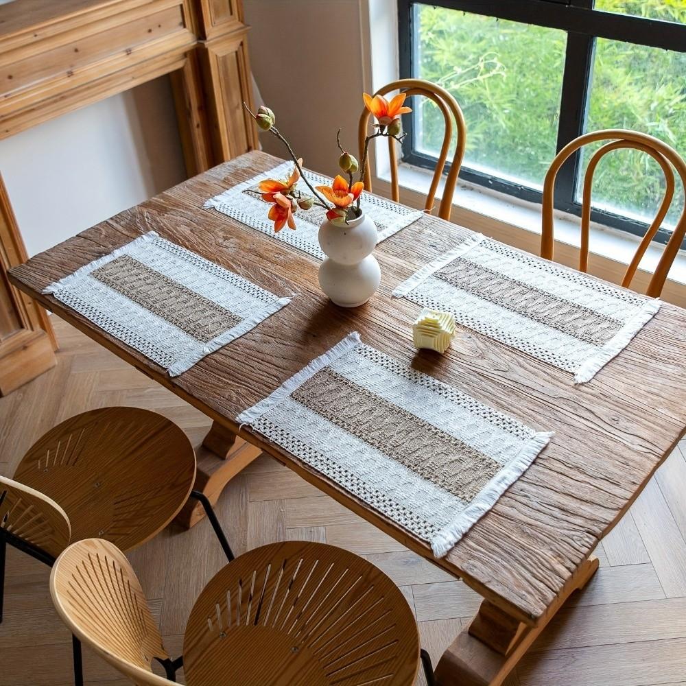 4pcs with Tassel Boho Burlap Placemats Bohemia Linen Braided Place Mats  Coffee Table