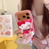 Kawaii Red Bow Cat Case For iPhone 17 16 15 14 Pro Max with Strawberry Outfit, Beaded Strap and Airbag Bumper Shockproof Cover