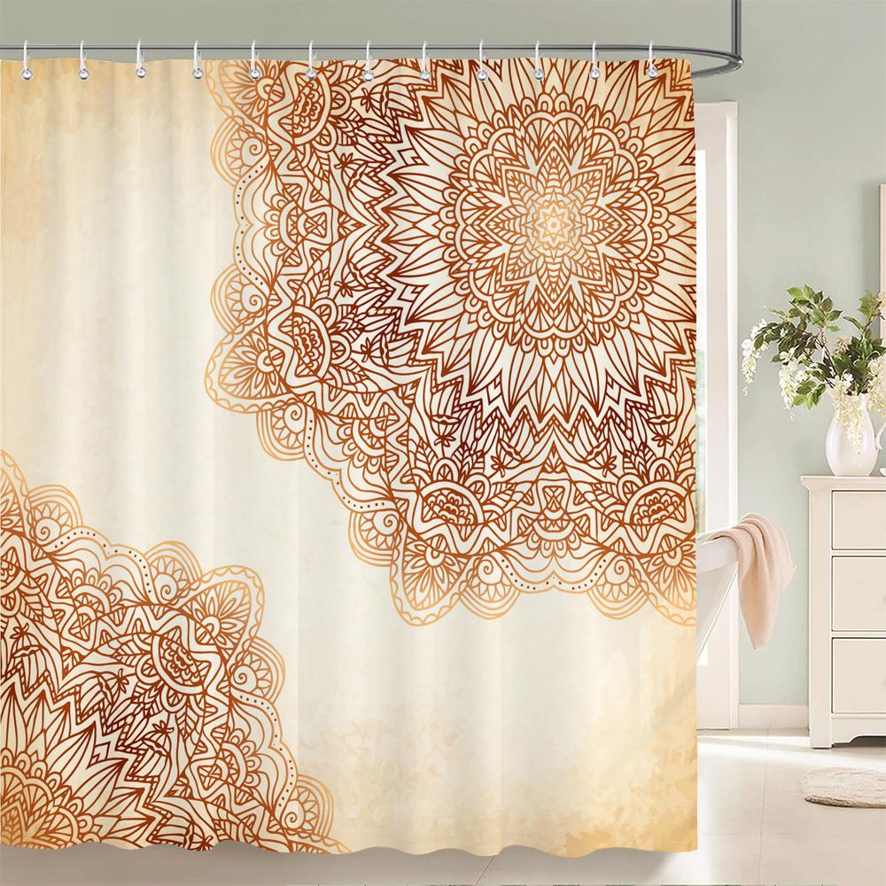 Bohemian Shower Curtains Moroccan Ethnic Decor Shower Curtain Floral Fabric Hanging Curtain Bathroom Decor Set With Hooks