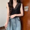 Women's Sleeveless V Neck Lace Tank Top Slim Fit Modal Fabric Floral Pattern Elegant Commuter Camisole Layering Vest