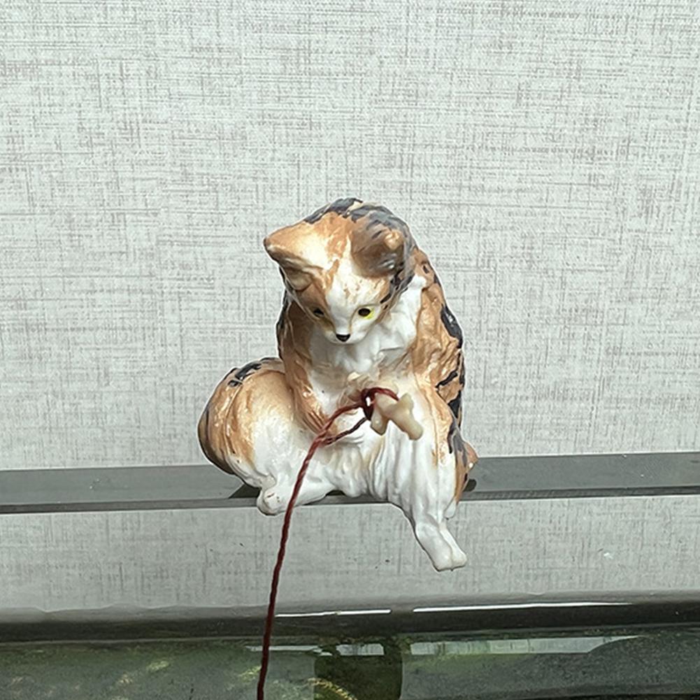 Artificial Resin Ornaments Cat Fishing Shape Layout Props Aquarium Fish Tank Landscaping Decoration