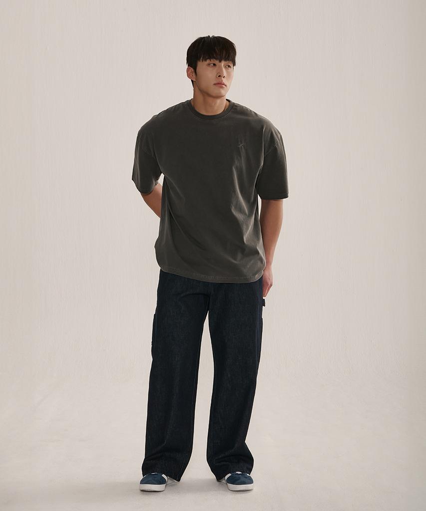 NINEZ Small Logo Pigment Oversized T-Shirt_3Color