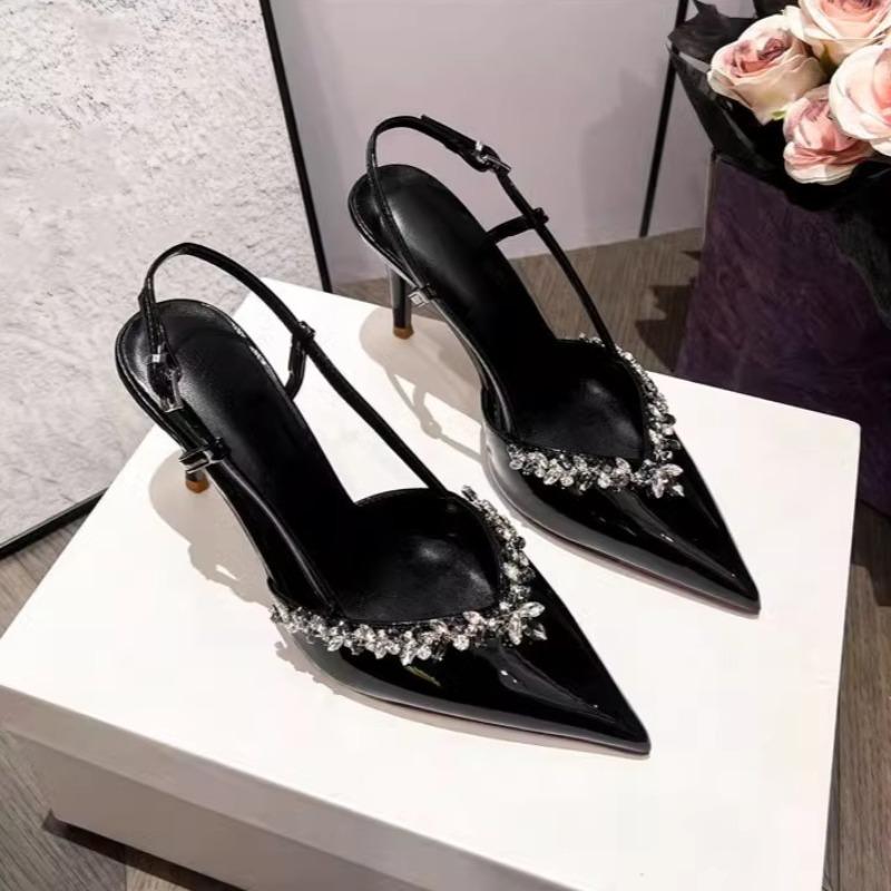 Damesko Sexy spiss tå Tynne høye hæler Sko Luksuriøse rhinesteiner Bankettsko Skinn Kjolesko Bryllupssko for kvinner