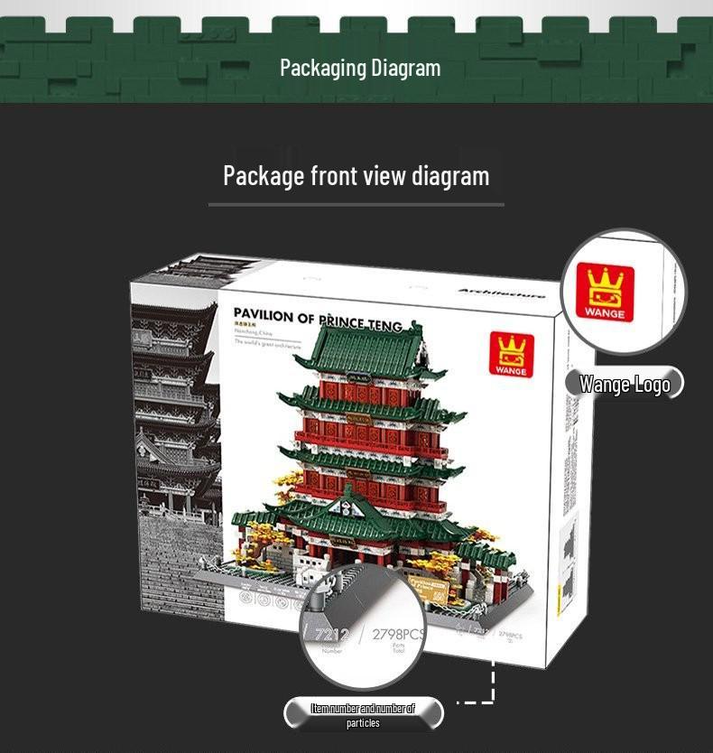 Wange Bricks 7212 Chinese Tengwang Pavilion Building Set Toy for Kids