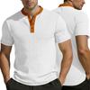 Summer Men's Herringbone Texture Henley Collar Short Sleeve T Shirt
