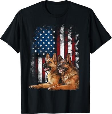 Vintage Patriotisches Schäferhund Amerikanische Flagge 4. Juli T-Shirt