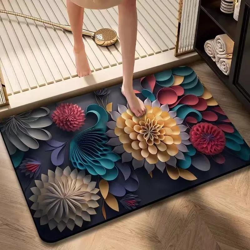 Painted Floral Oil Painting Pattern Door Front Mat Decoration Home Bathroom Floor Mat