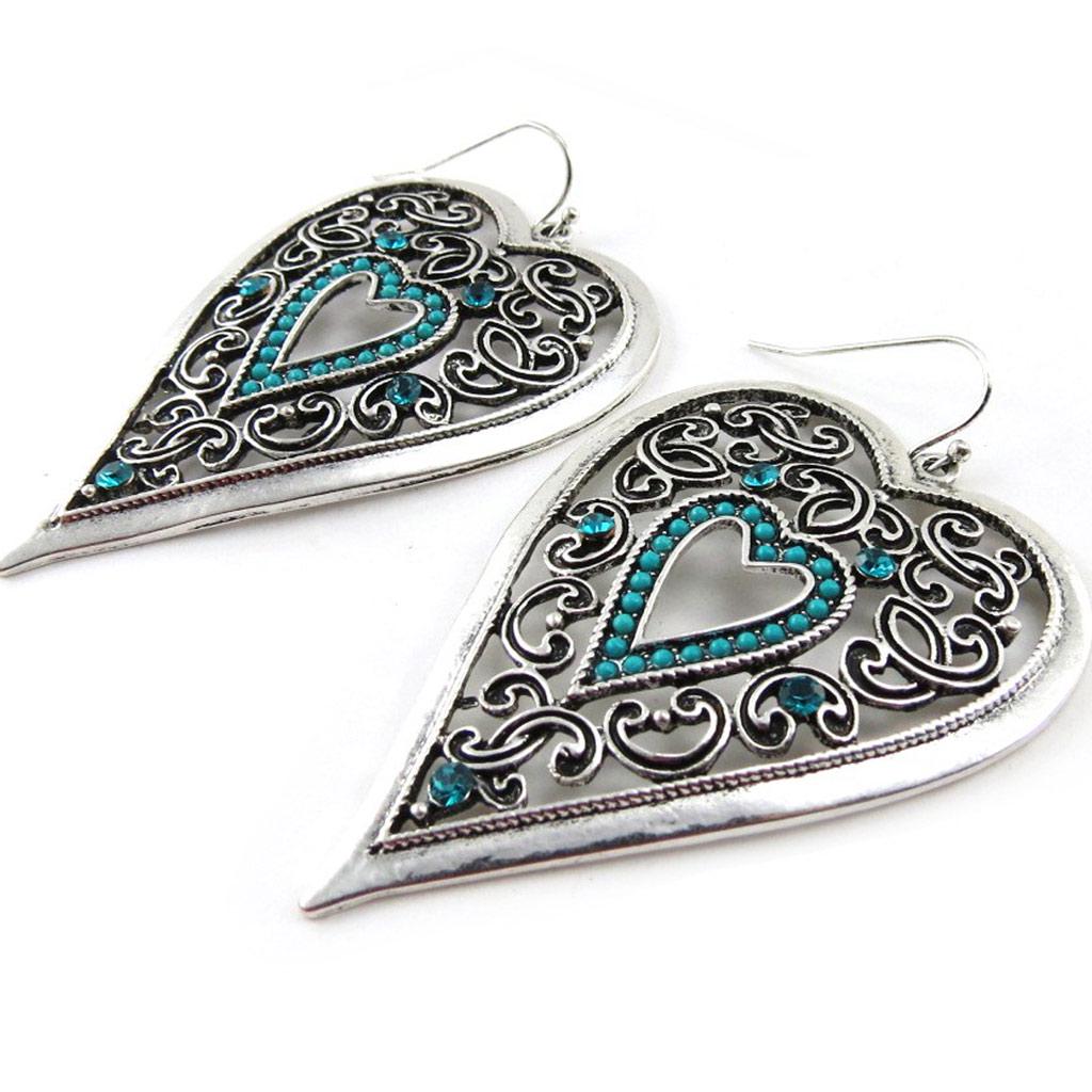 Les Trésors De Lily [J1168] - Designer 'Love' Earrings In Silver Turquoise