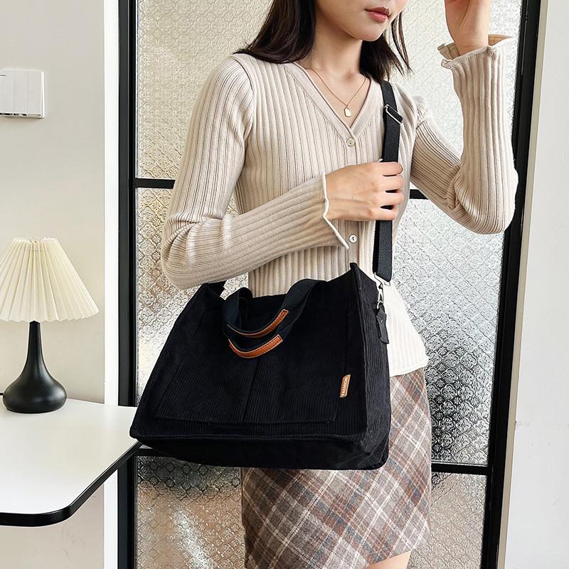 Trendy Japanese Large Capacity Fall New Student Sling Bag Stylish Tote Bag In Black Beige Khaki And Blue