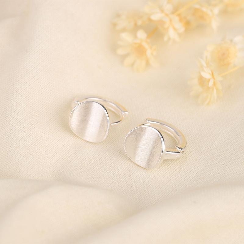 S925 Silver Brushed Round Huggie Earrings For Women Geometric Minimalist Unique Fashion Statement Jewelry
