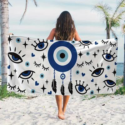 Toalha de Praia Grande Bohemian Evil Eye de Secagem Rápida, Poliéster com Proteção Solar contra Areia para Surfe Natação