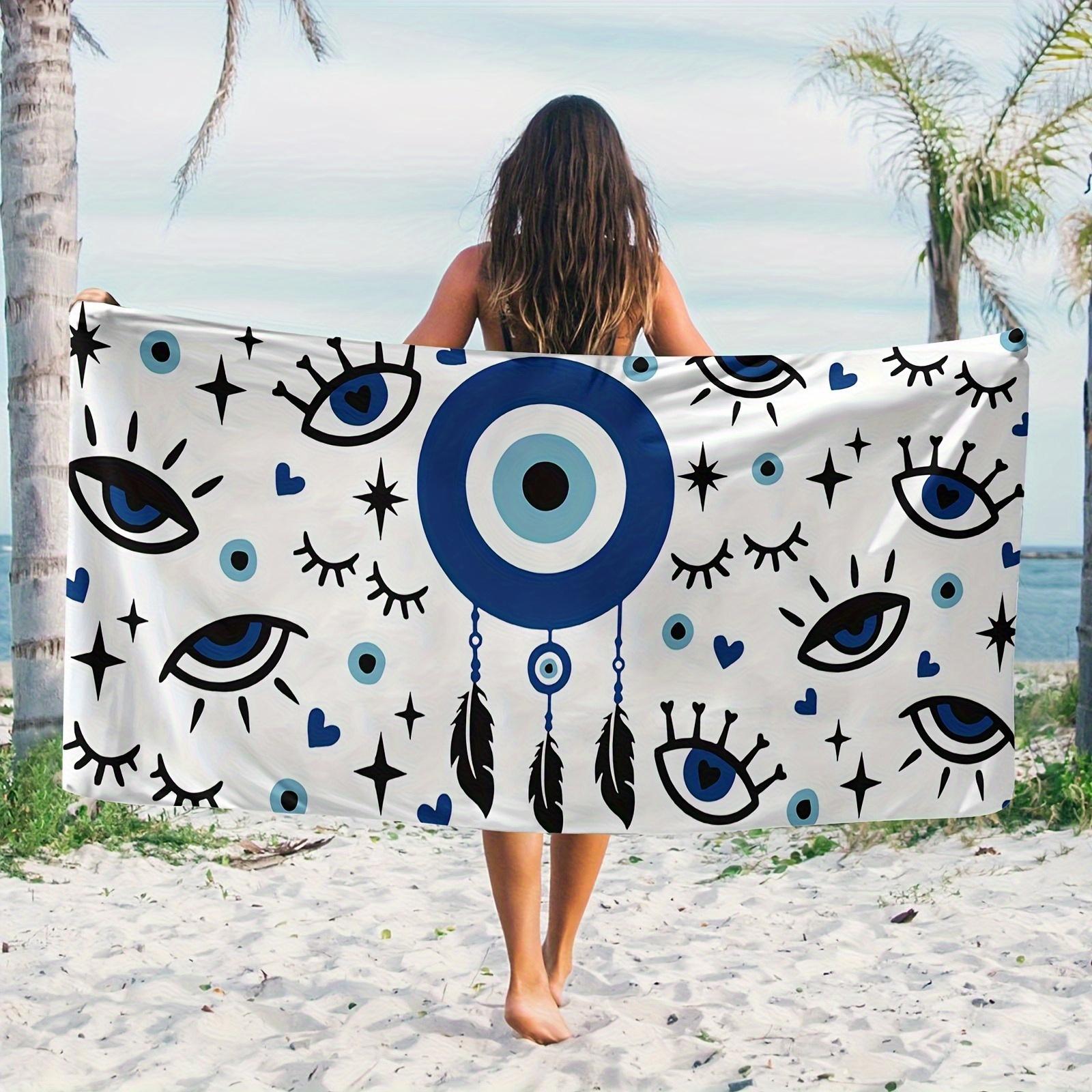 Dalangpa White Bohemian Evil Eye Large Quick-Drying Beach Towel, Polyester Sand Sun Protection For Surfing Swimming
