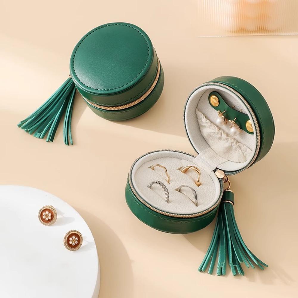 

Коробка для зберігання ювелірних виробів з ПУ шкіри з китицею, вітрина для намиста, дорожні приналежності зелений