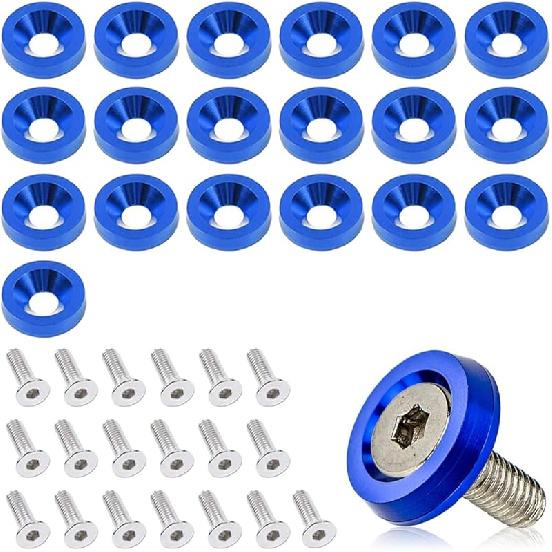 20PCS Aluminum Bumper Fender Washer Stainless Steel Bolts, Engine Bay Dress Up Fastener Kit, M6 JDM Fender Washer, Car Body Decoration Kit For