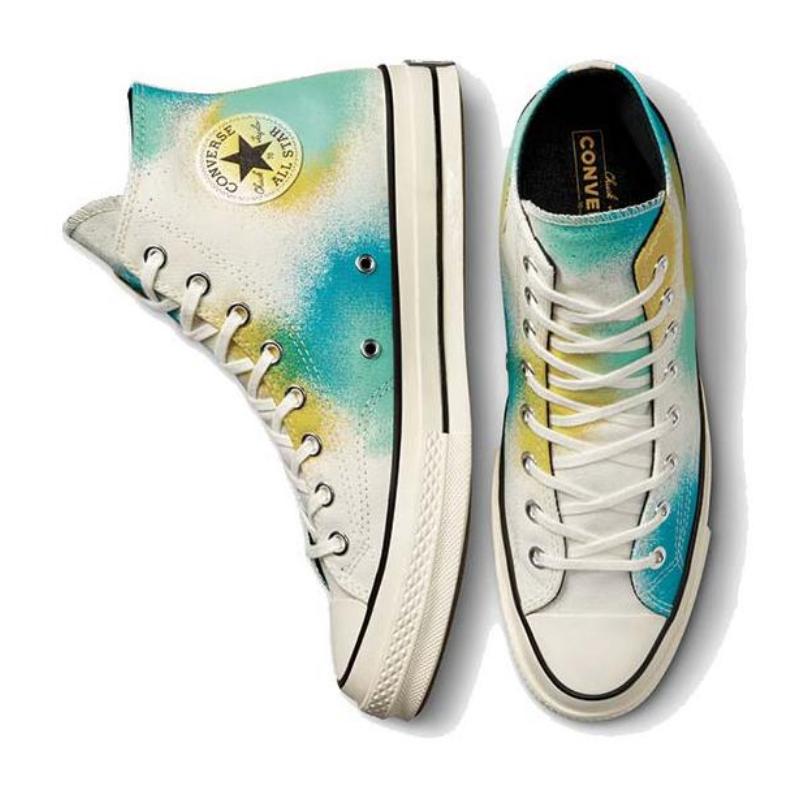 Converse Chuck 70 Spray Paint Trendy Everyday Mid-Top Canvas Shoes Unisex White and Blue