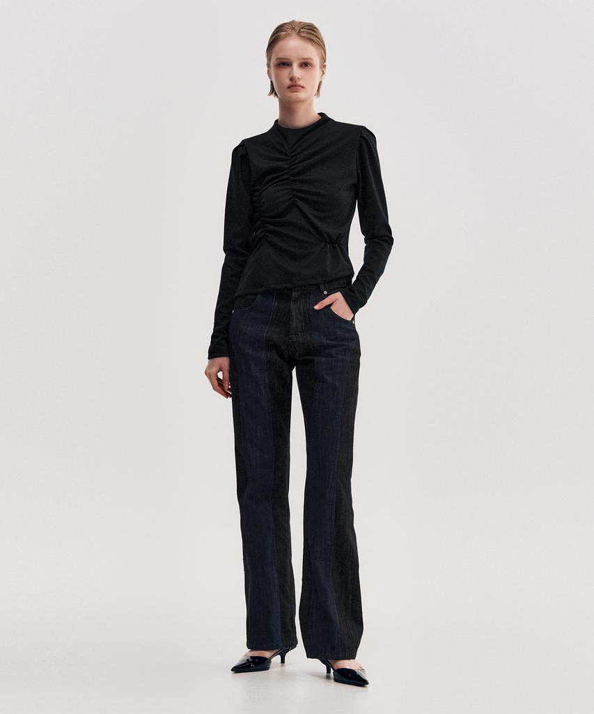 Kimjisu Shirring Draped Highneck Top _ Black