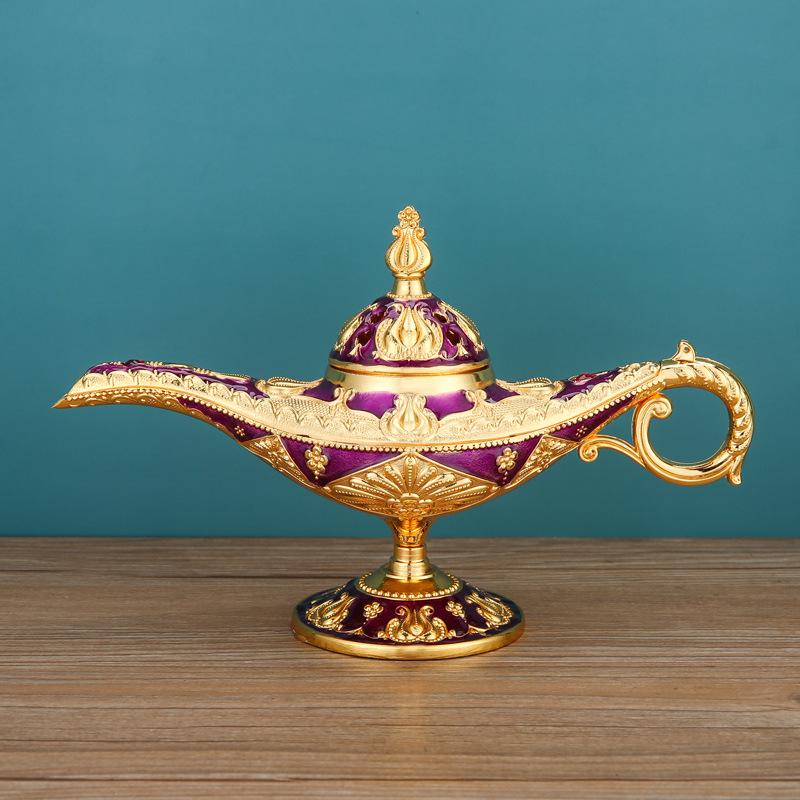 European Genie Lamp Incense Burner: Luxury Vintage Metal Decor for Aromatherapy and Home Ambiance.