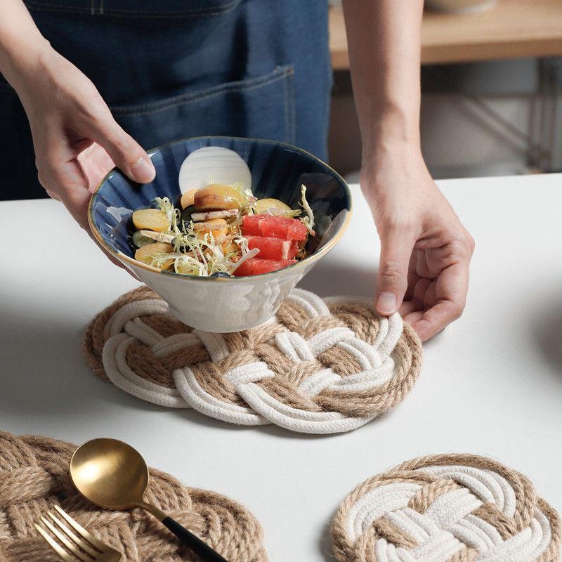 Te-matväv Linne Ins Pastoralt Hem Bordsunderlägg Restaurang Design Te-redskap Värmeisolering Grundläggande Handgjord Dekoration Kaffe Mjuk