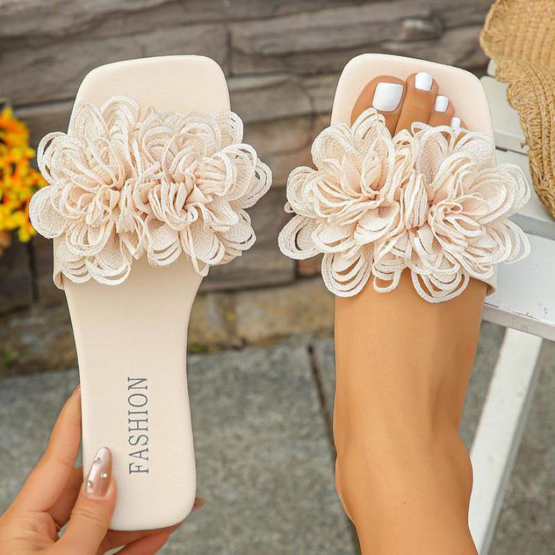 Damskie Płaskie Klapki Kwiatowe Codzienne Buty do Chodzenia Damskie Letnie Modne Sandały Klapki Zewnętrzne Płaskie Klapki Domowe Klapki Damskie
