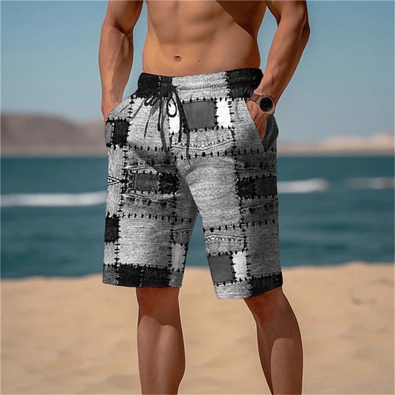 Men's Summer Quick Dry Beach Pants Casual Fitness Shorts Breathable Board Shorts Patchwork Printed Plus Size Swimming Shorts