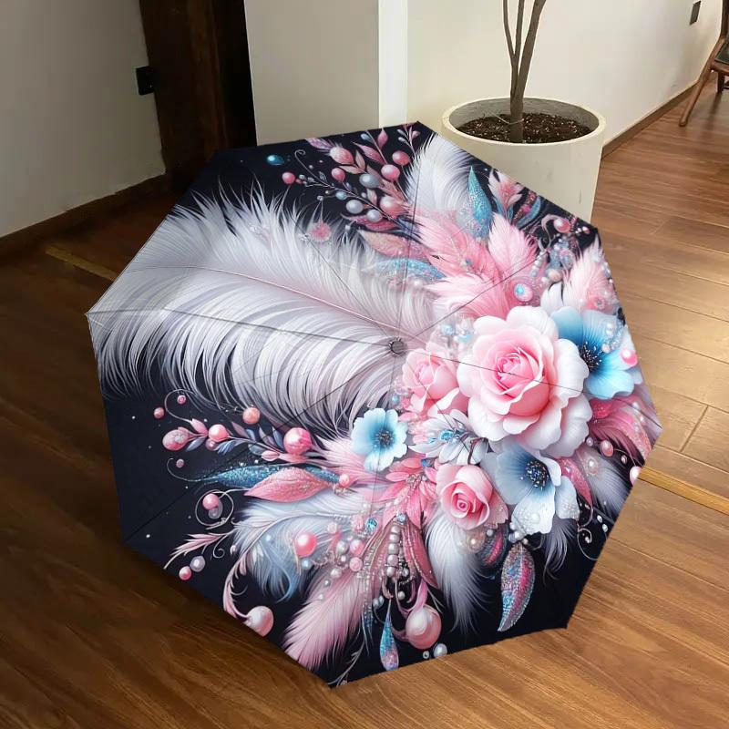 1pc Feather Floral Bouquet Umbrella with Plastic Handle,Suitable for All Seasons Home Travel Outdoor UmbrellaDD393