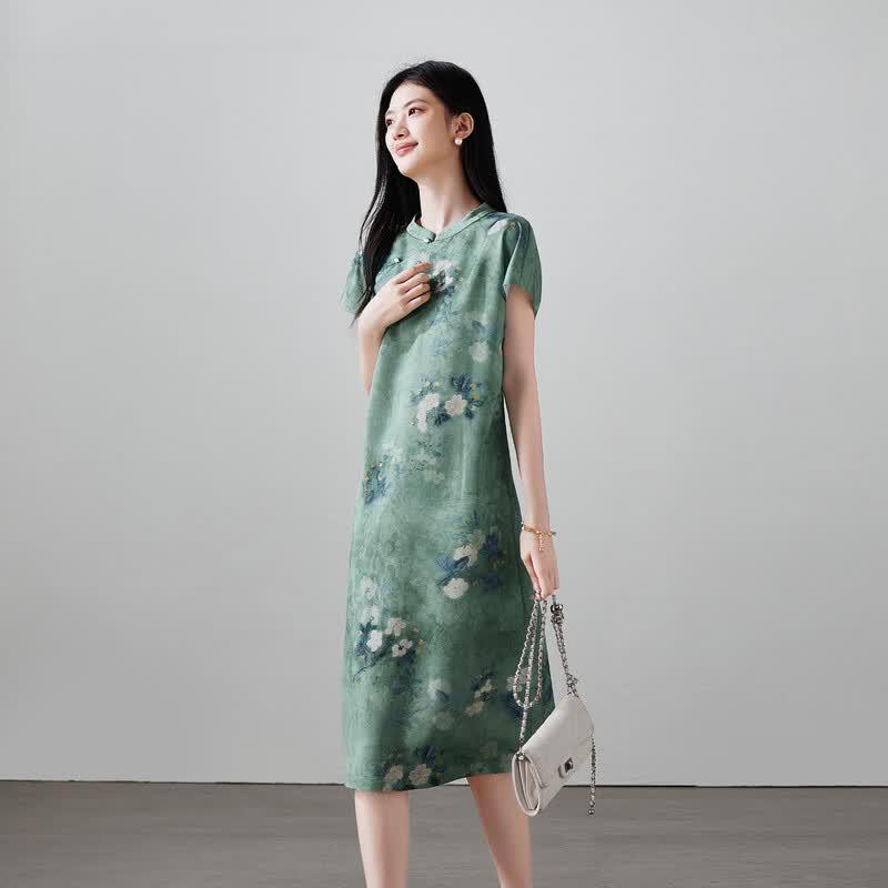 SOFSIL New Chinese Style Printed Short-Sleeve Dress M
