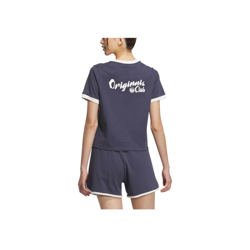 Adidas Originals Retro Camp Graphic Simple Round Neck Pullover Short Sleeve T-Shirt Women T-Shirts Dark-Blue JM7973