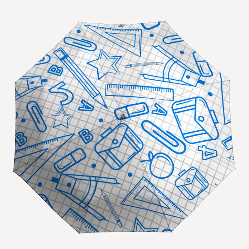

1pc Stationery Pattern Automatic Folding Umbrella with 8-Rib Windproof Design, Portable Foldable Sunshade Umbrella For Halloween, Christmas Gifts042