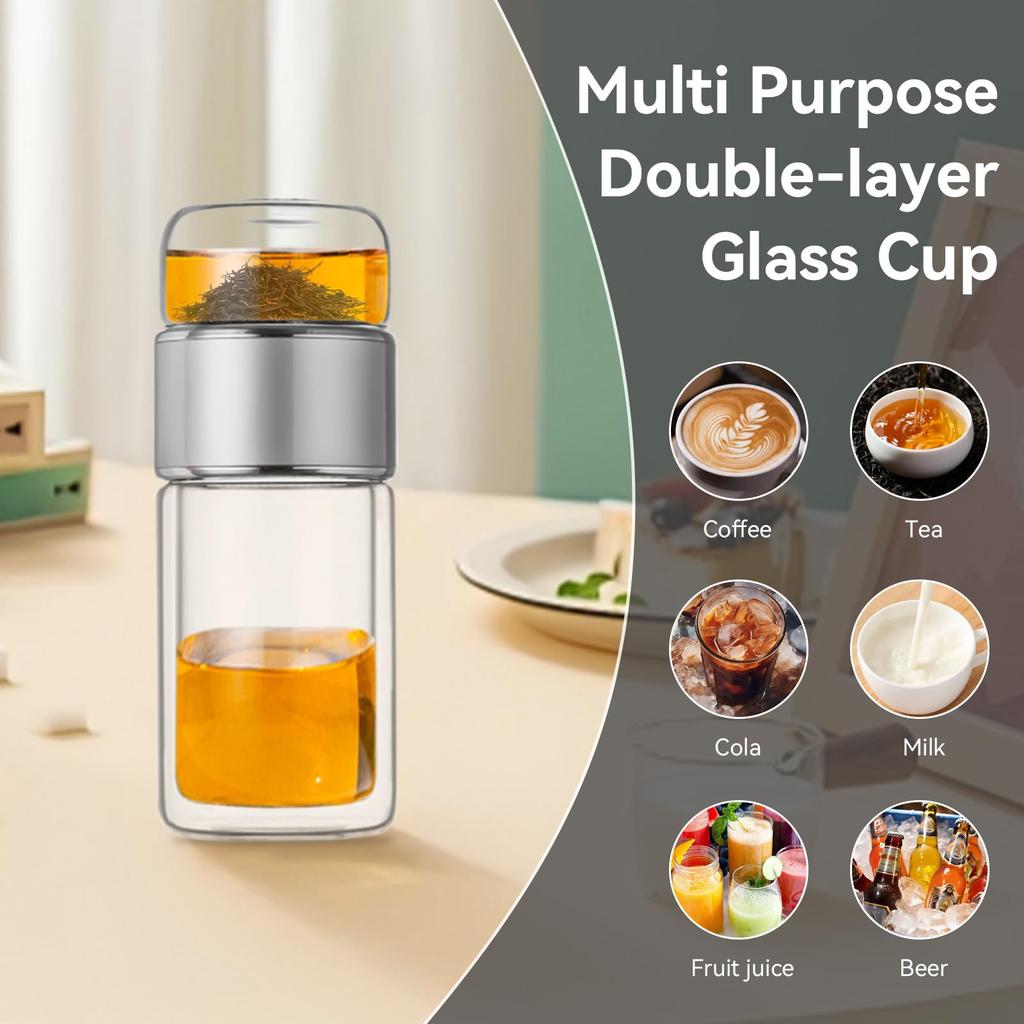 1pc Tea InfuserBottle Double Layer Leakage Proof Glass Water Bottle Separation of Tea and Water Mug Cup for Office Travel Home