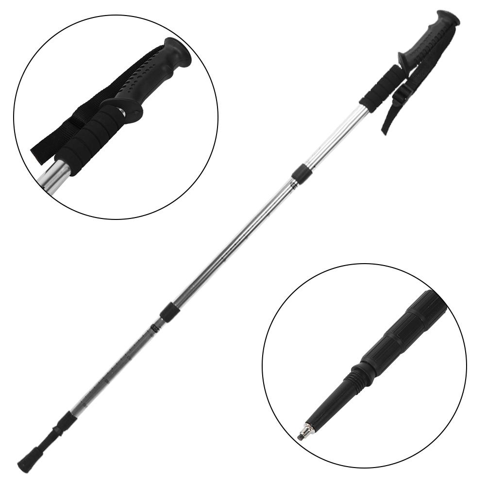 Bastoncino da Trekking da Viaggio all'Aperto a Quattro Sezioni con Manico Dritto Escursionismo Alpinismo Bastone da Passeggio(Argento )