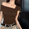 Plain Flat Knit Summer Womens Off Shoulder Top With Embroidery For Casual Wear