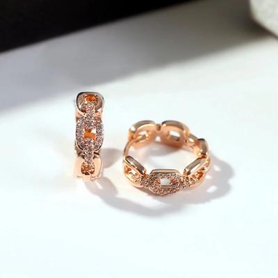 Chic Unique Chain Link Designed Female Hoop Earrings Shiny CZ Rose Gold Color Earrings Trendy Dainty Engagement Jewelry