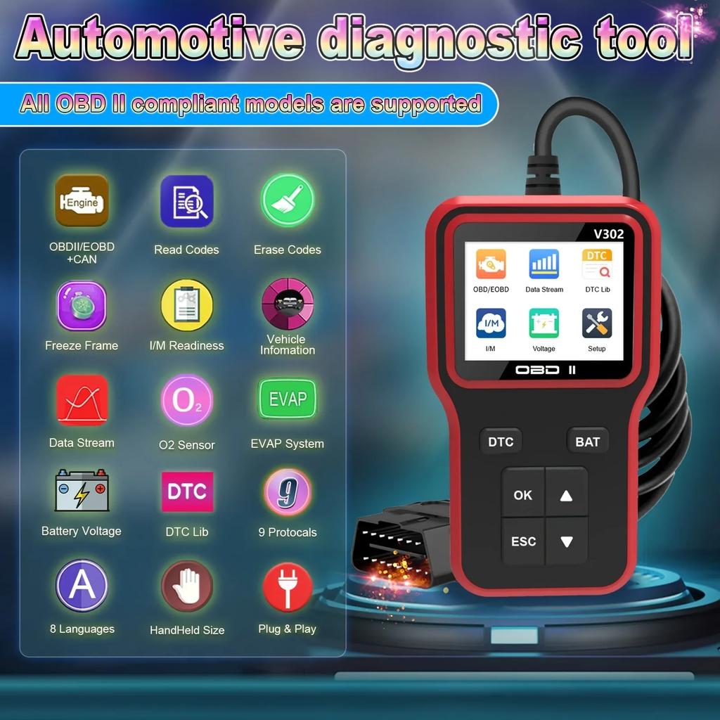 Plug & Play OBD2 Scanner, Portable USB-Powered Car Code Reader for All OBDII Cars, Easy DIY Diagnostics