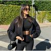 Cappotto di Lana Tinta Unita con Zip Moda Donna Manica Lunga Girocollo Giacca Bomber da Donna Autunno Caldo Tasca Capospalla Corto Chic da Strada Femminile